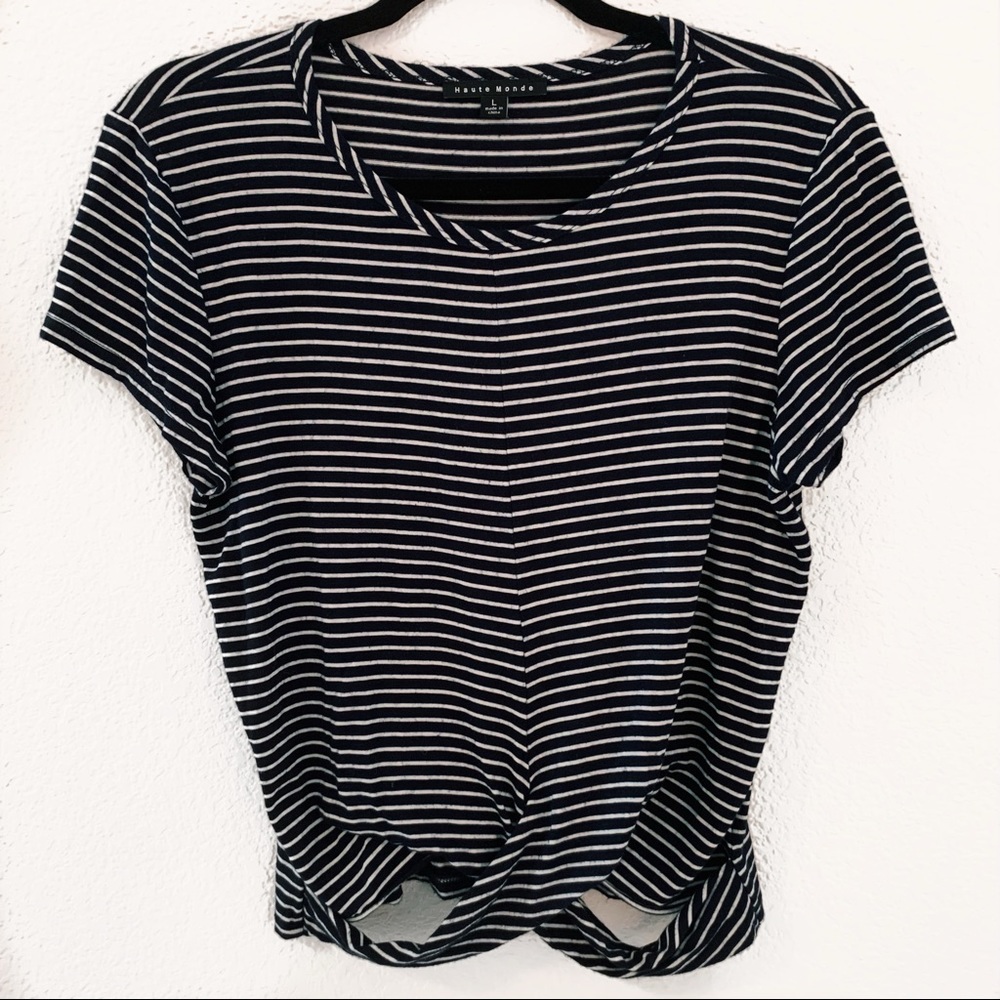 navy and white striped criss cross crop top